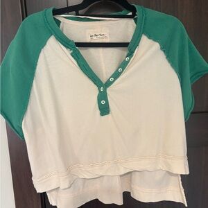 Free People Cropped Jersey Henley Top